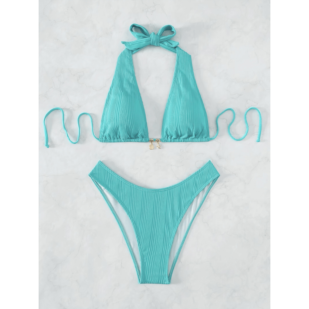 Sapphire Stripe Bikini from Emma & Rose Manhattan featuring a bright, striped design and classic bikini top and bottom.