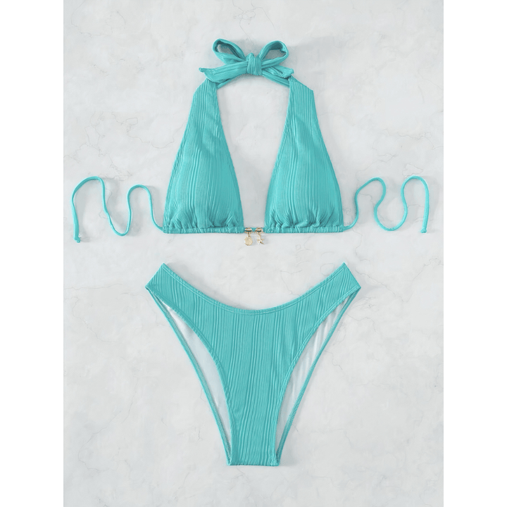 Sapphire Stripe Bikini from Emma & Rose Manhattan featuring a bright, striped design and classic bikini top and bottom.