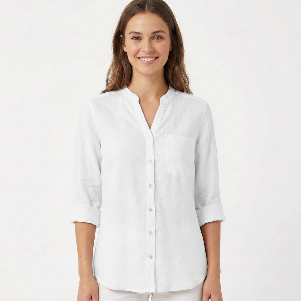 Luna | Women's Blouse with V-Neck and Rolled Sleeves | Casual Chic
