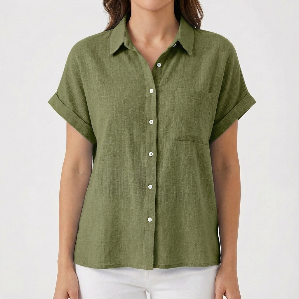 Luna | Women's Short Sleeve Rolled Shirt with Pocket | Casual