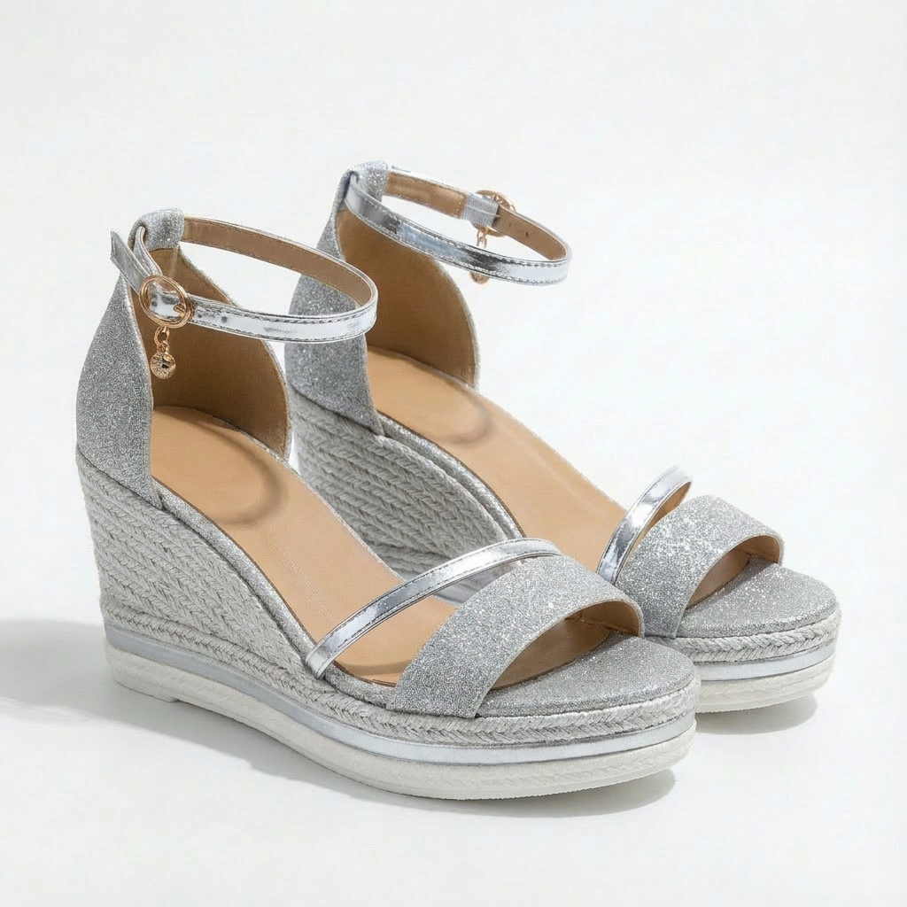 Luna | Women's Wedge Sandals with Shiny Finish and Ankle Strap | Glamorous