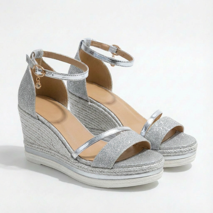 Luna | Women's Wedge Sandals with Shiny Finish and Ankle Strap | Glamorous