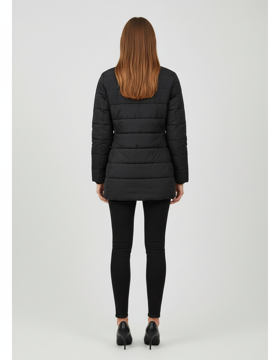 Longline Padded Puffer Coat Hooded Zip Winter