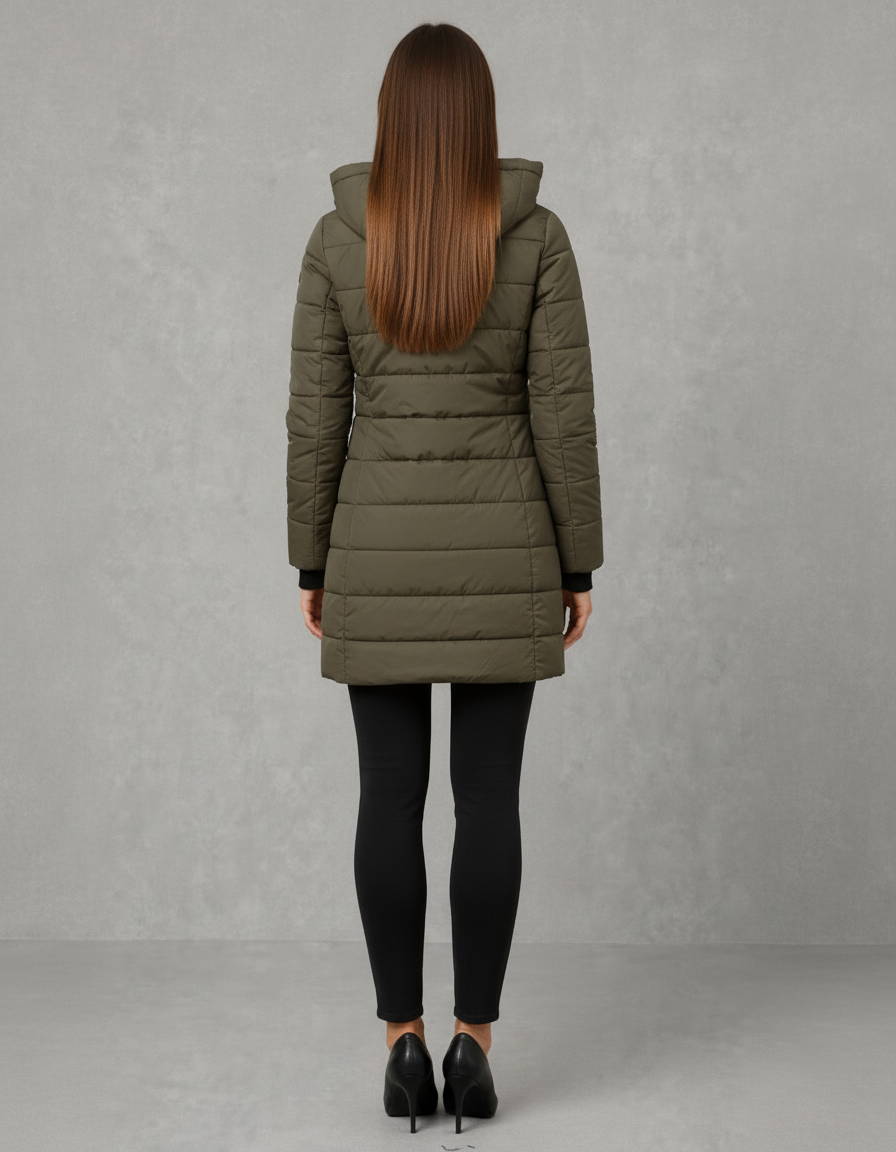 Longline Padded Puffer Coat Hooded Zip Winter
