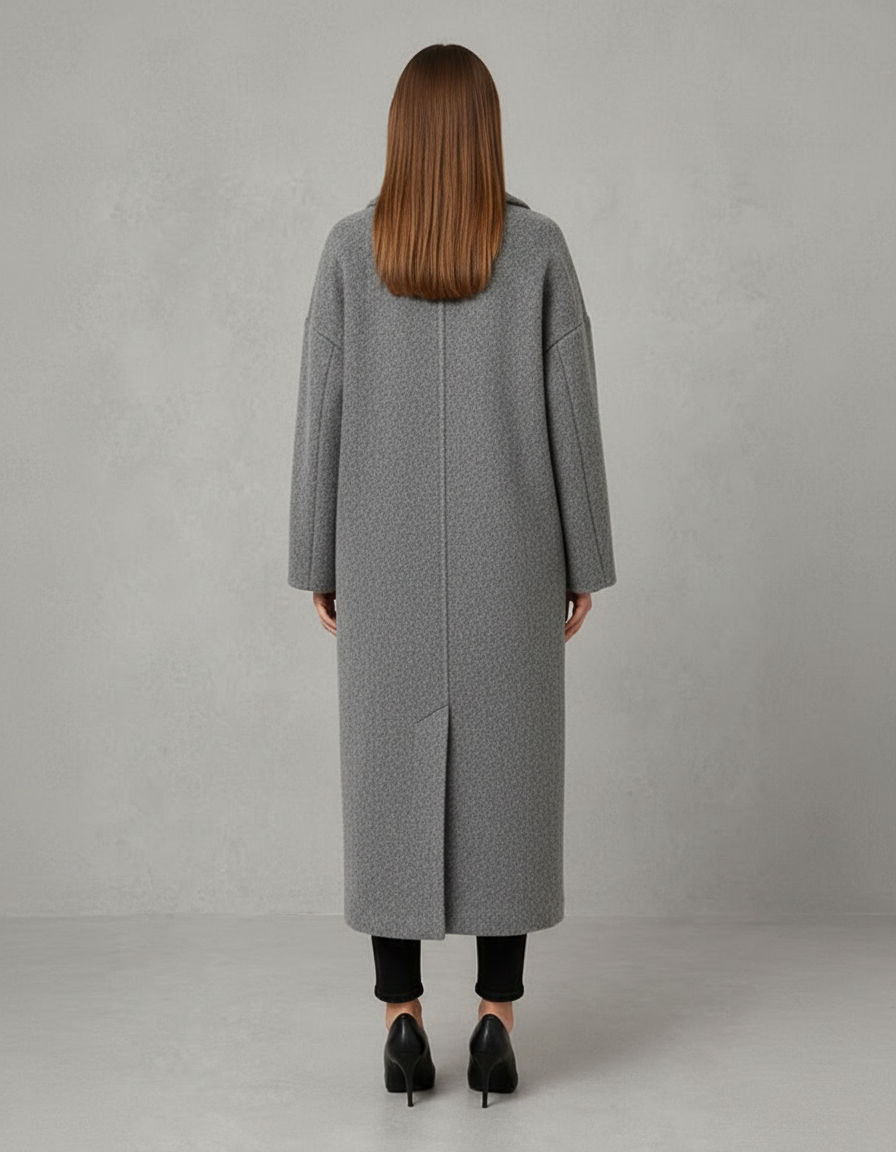 Grey Longline Maxi Coat Double Breasted