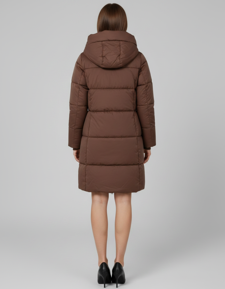 Khaki Hooded Puffer Coat Knee Length