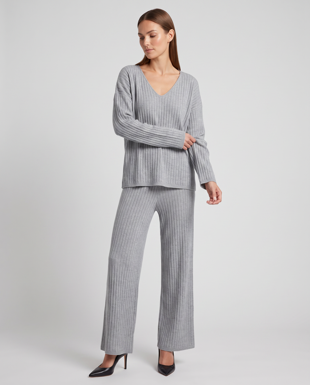 Black Knitted Two Piece Set Wide Leg