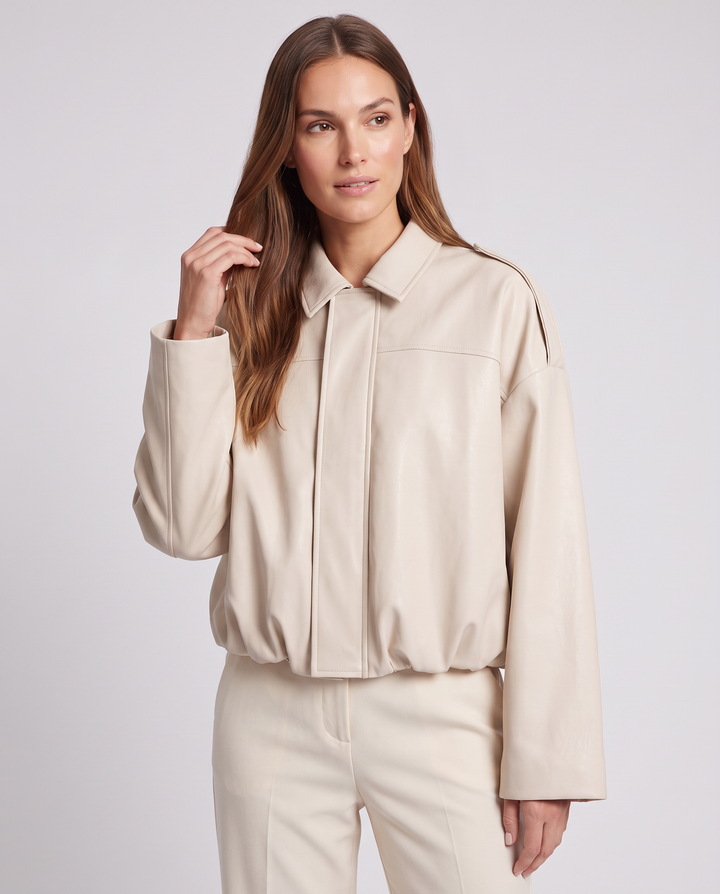 Cream Suede Look Bomber Jacket Zip Front Casual