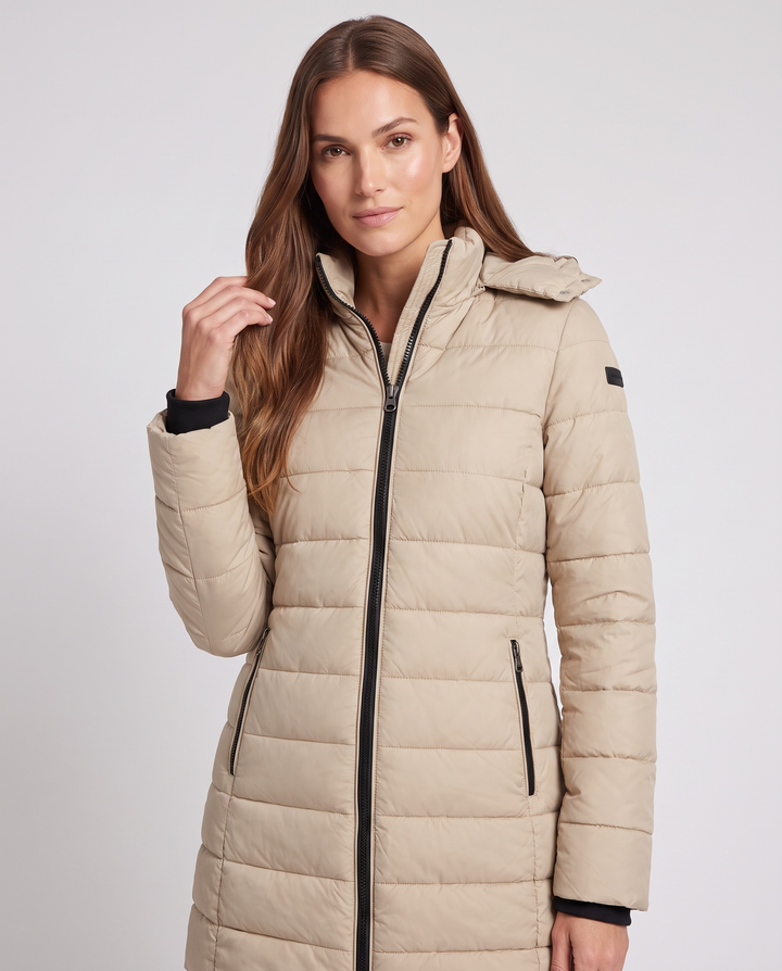 Longline Padded Puffer Coat Hooded Zip Winter