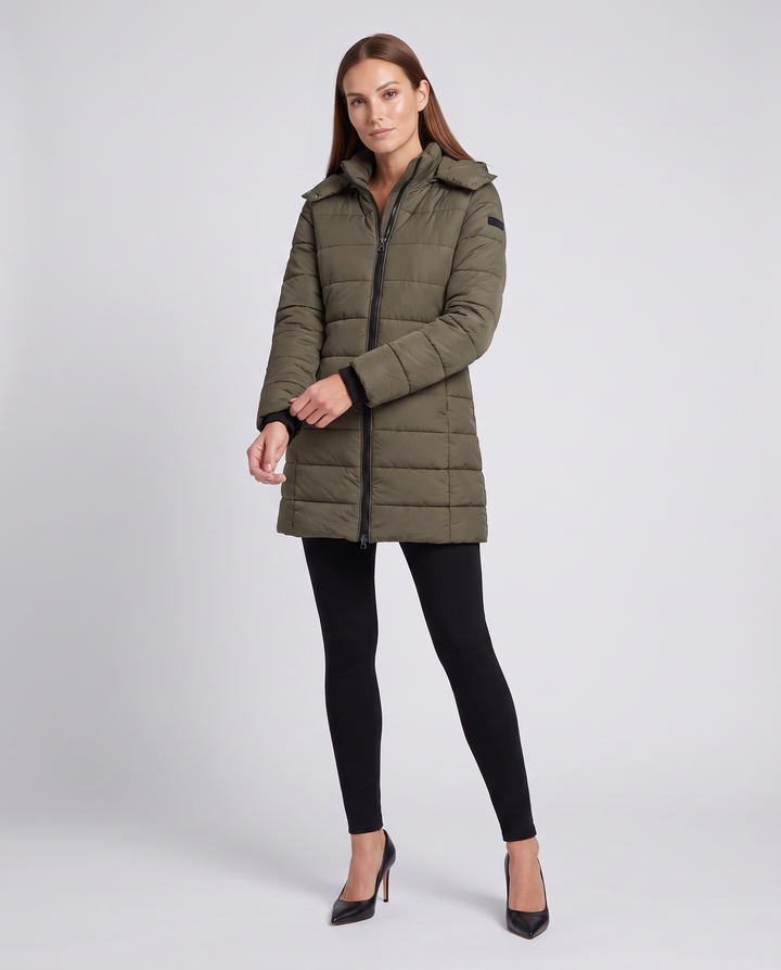 Longline Padded Puffer Coat Hooded Zip Winter