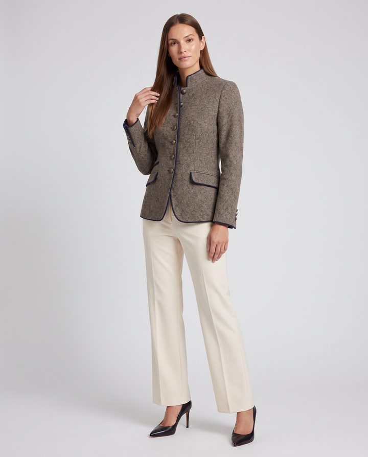 Brown Tailored Blazer Stand Collar