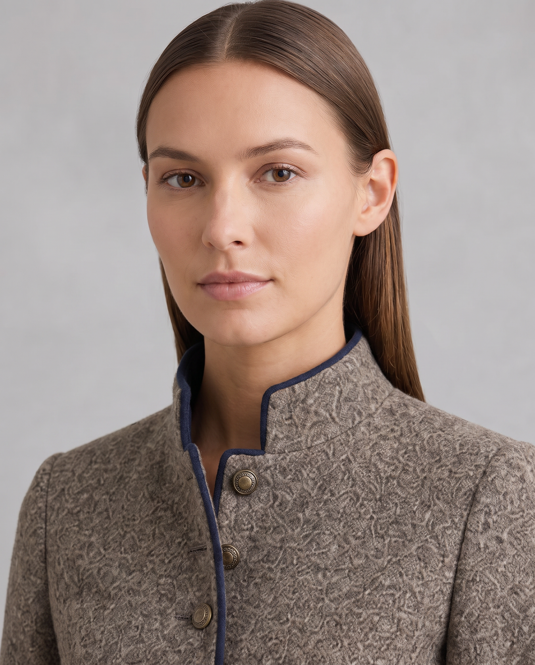 Brown Tailored Blazer Stand Collar