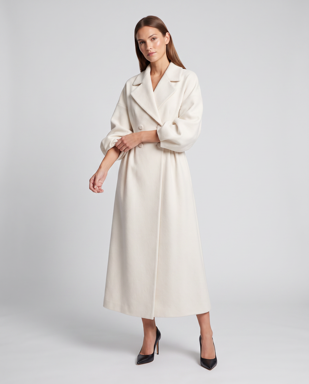 White Double Breasted Maxi Coat Occasion