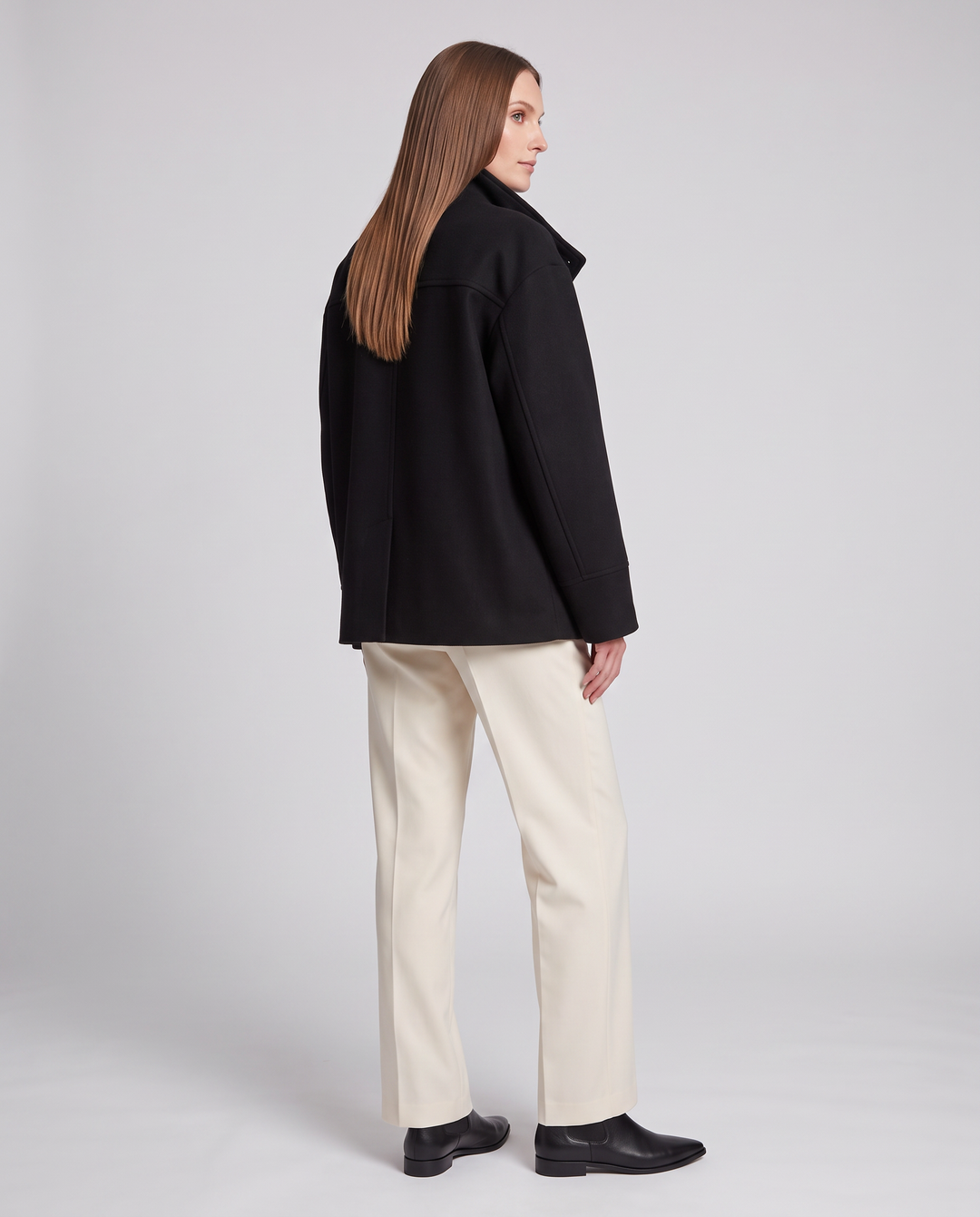 Beige Short Coat High Collar Buttons