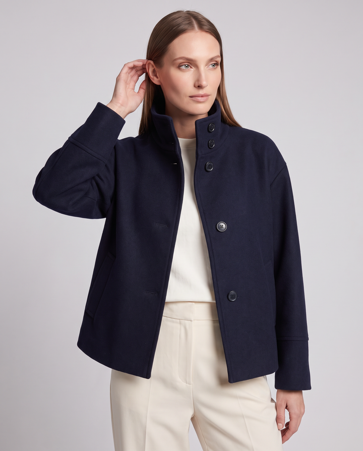Dark Blue Boxy Coat Oversized Collar