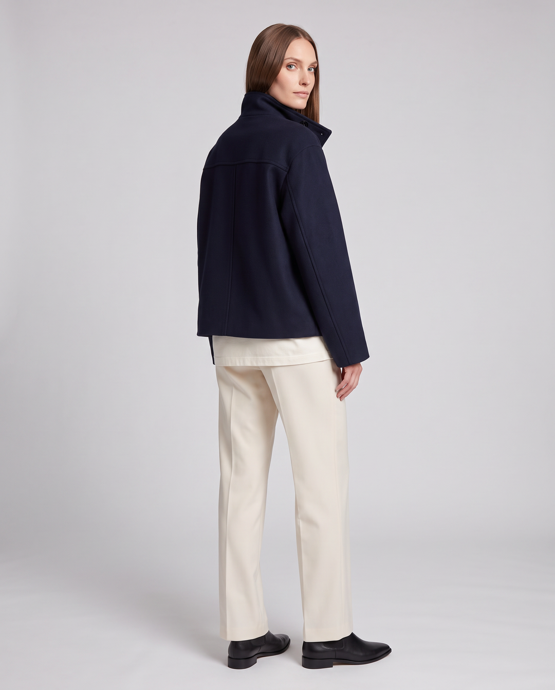 Dark Blue Boxy Coat Oversized Collar