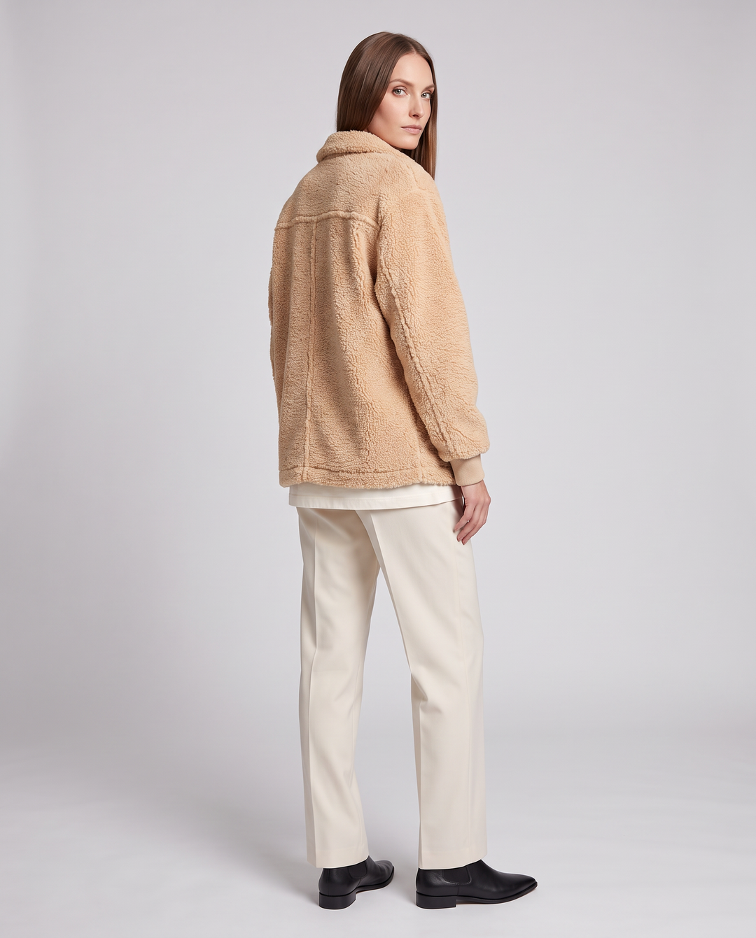Beige Plush Cardigan Soft Knit