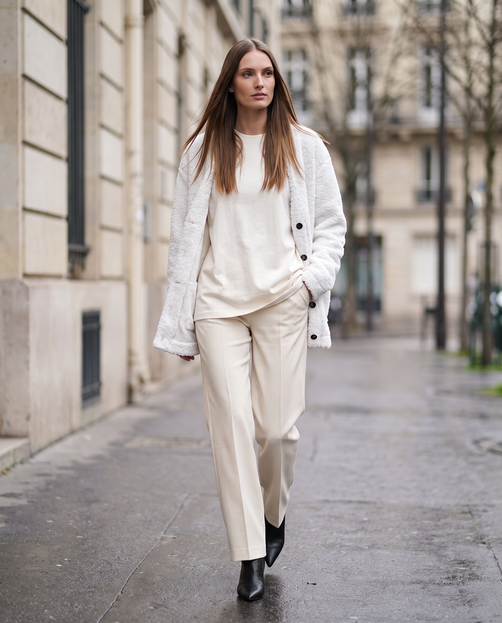 Beige Plush Cardigan Soft Knit