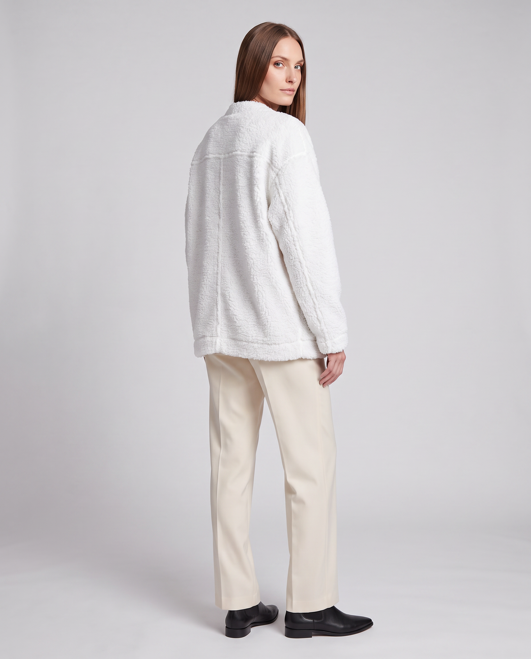 Beige Plush Cardigan Soft Knit