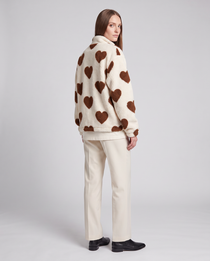 Brown Heart Teddy Fleece Jacket Relaxed