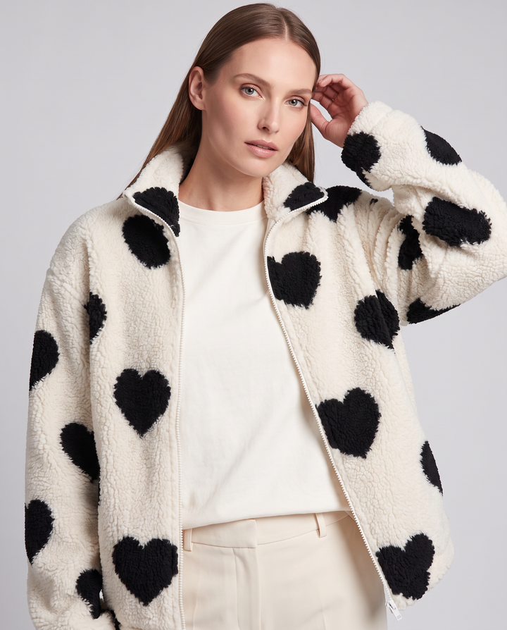 Brown Heart Teddy Fleece Jacket Relaxed