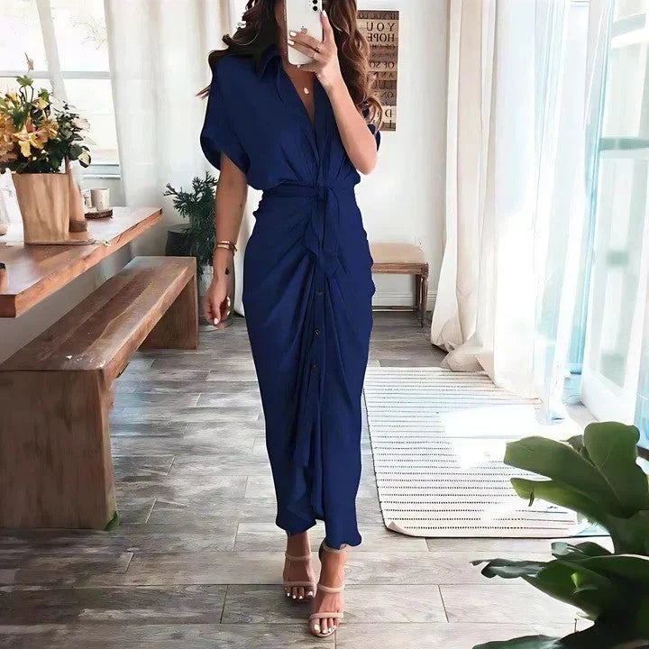 Women’s Ruched Midi Dress – Elegant Silhouette and Fitted Cut