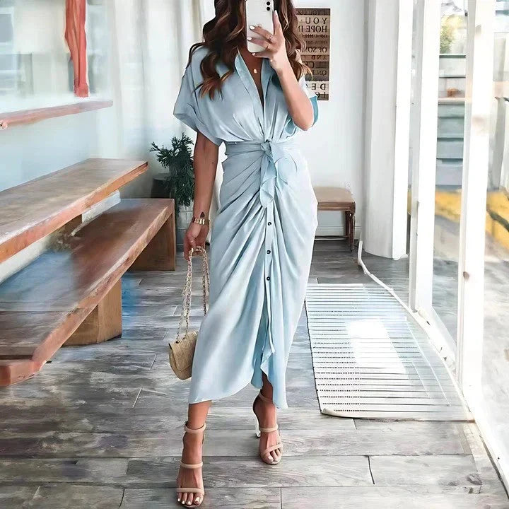 Women’s Ruched Midi Dress – Elegant Silhouette and Fitted Cut