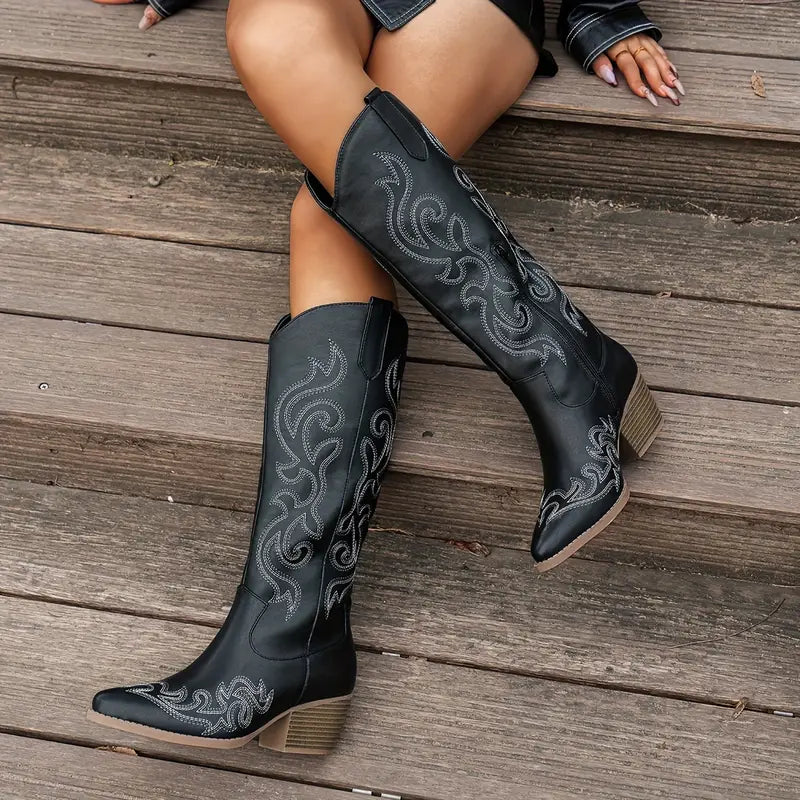 Stylish High Cowboy Women's Boots with Heel, view 7 - Elena Harper