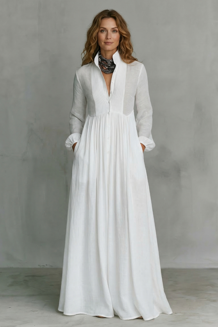 Lunarelle – Timeless minimalism – Mao collar maxi dress
