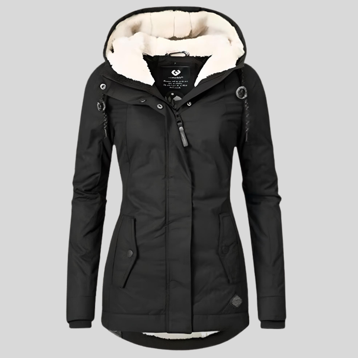 Maggie Long and Thick Winter Coat Jacket with Hood and Faux Fur Lining, view 6 - Elena Harper