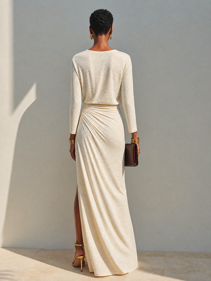 Long Draped Women's Dress with Side Slit