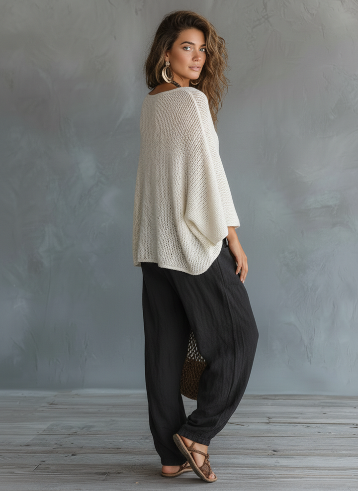 Paia - Minimalist Lightweight Cape-sleeved Sweater And Harem Pants Set