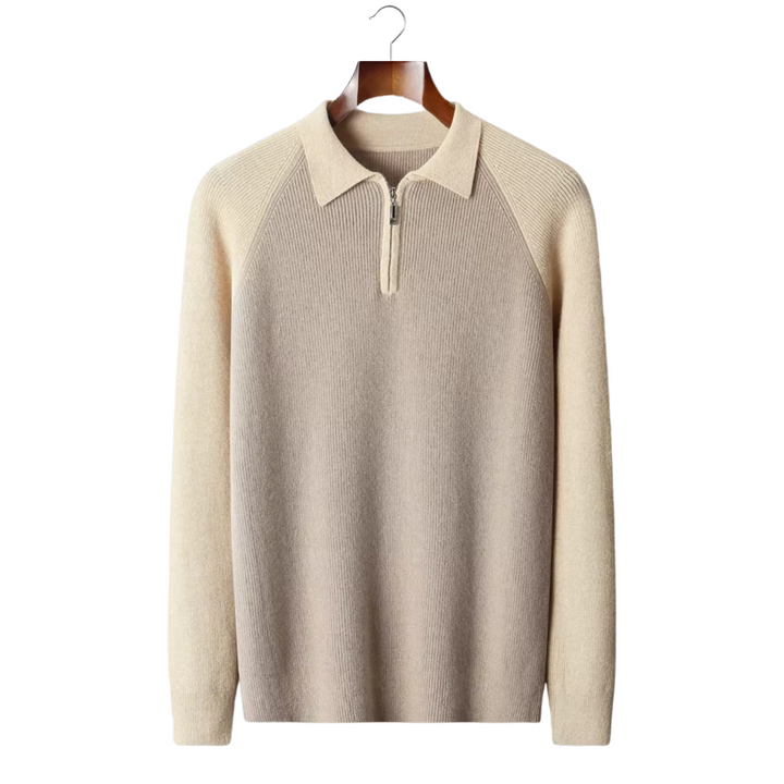 Emma & Rose two-tone zip sweater polo — premium knitwear