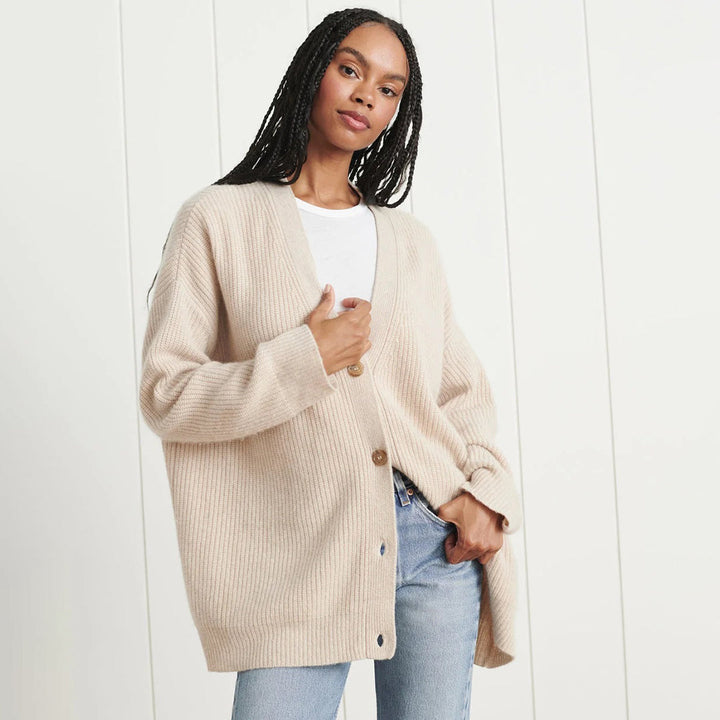 Women's Long Oversized Rib-Knit Cardigan for Effortless Style, view 10 - Elena Harper