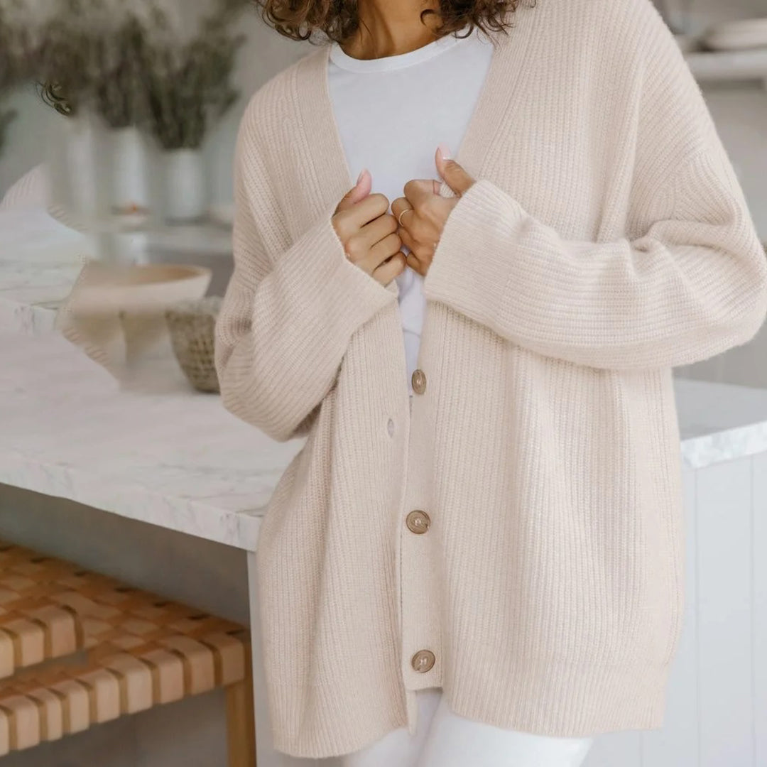 Women's Long Oversized Rib-Knit Cardigan for Effortless Style - Elena Harper