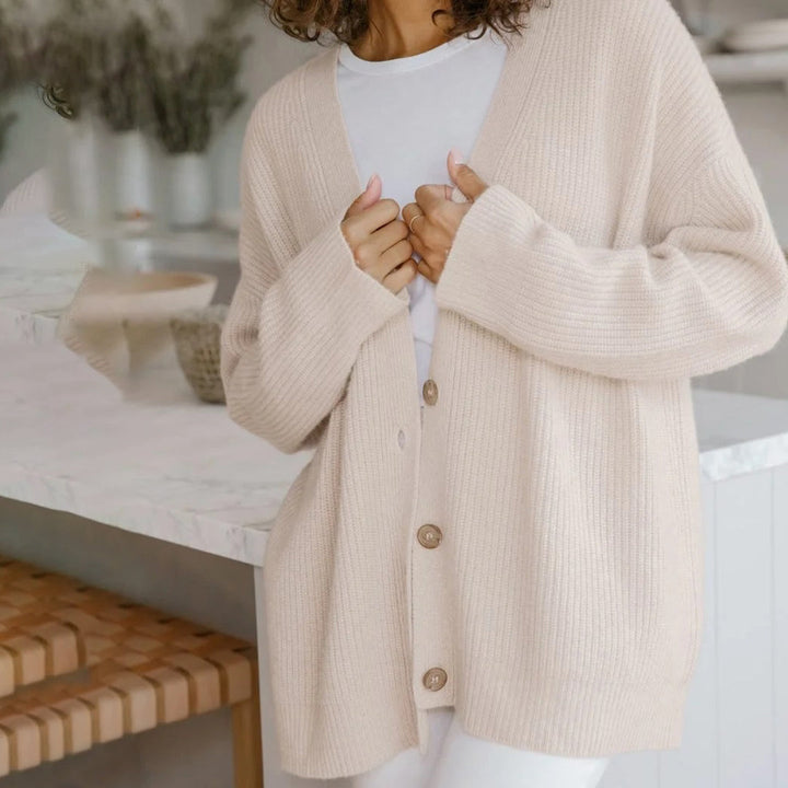 Women's Long Oversized Rib-Knit Cardigan for Effortless Style - Elena Harper