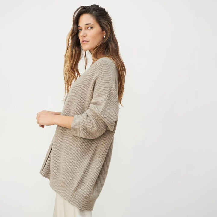 Women's Long Oversized Rib-Knit Cardigan for Effortless Style - Elena Harper