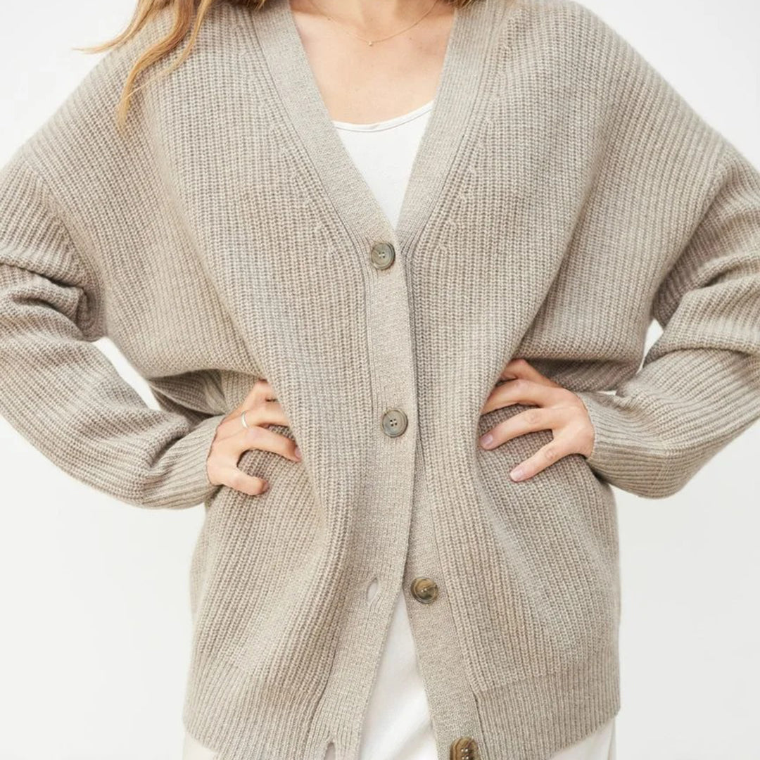 Women's Long Oversized Rib-Knit Cardigan for Effortless Style - Elena Harper