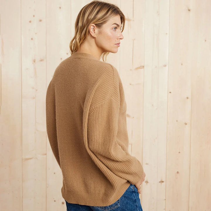 Women's Long Oversized Rib-Knit Cardigan for Effortless Style, view 5 - Elena Harper
