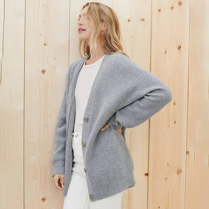 Women's Long Oversized Rib-Knit Cardigan for Effortless Style, view 7 - Elena Harper