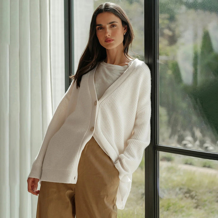 Women's Long Oversized Rib-Knit Cardigan for Effortless Style, view 9 - Elena Harper