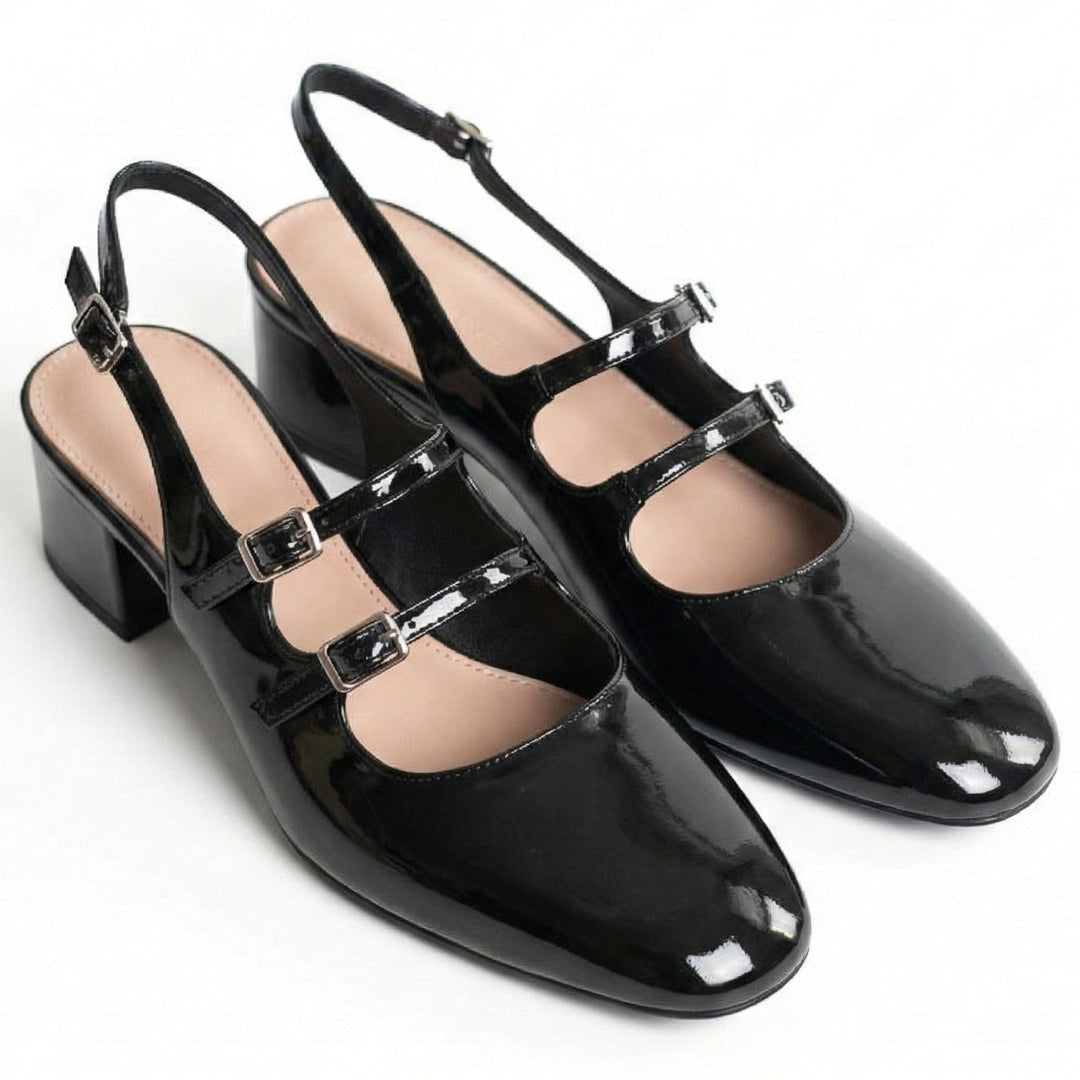Women's Square Toe Mary Jane Heels with Double Straps