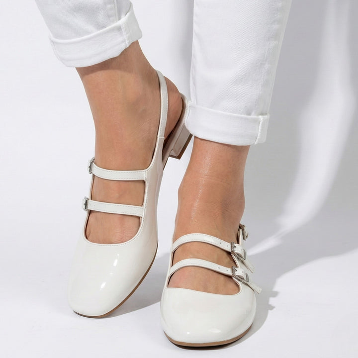 Women's Square Toe Mary Jane Heels with Double Straps