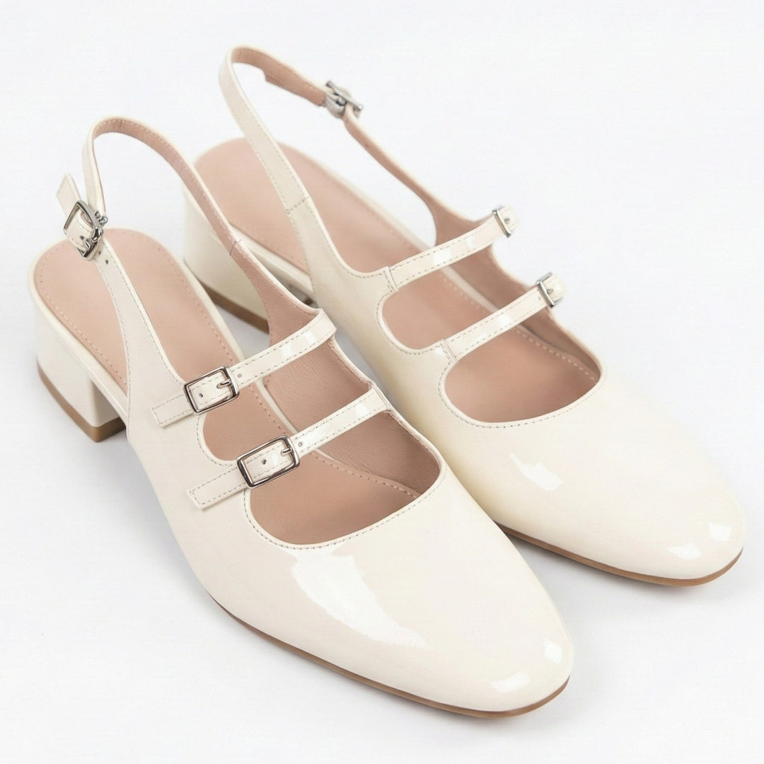 Women's Square Toe Mary Jane Heels with Double Straps