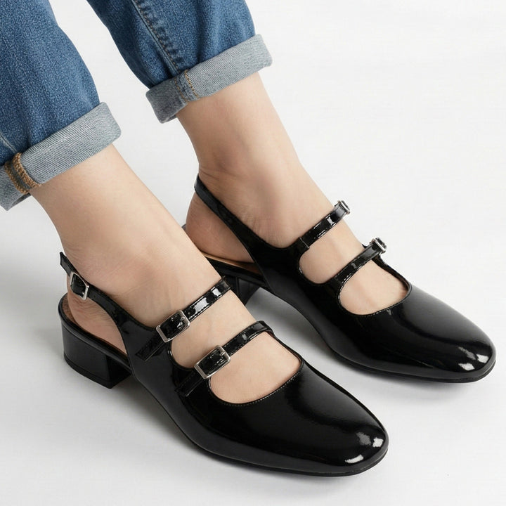 Women's Square Toe Mary Jane Heels with Double Straps