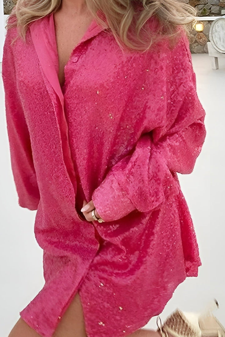 Women's Dazzling Shimmer Button-Front Mini Dress