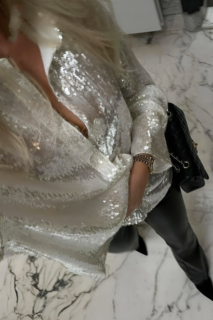 Women's Dazzling Shimmer Button-Front Mini Dress