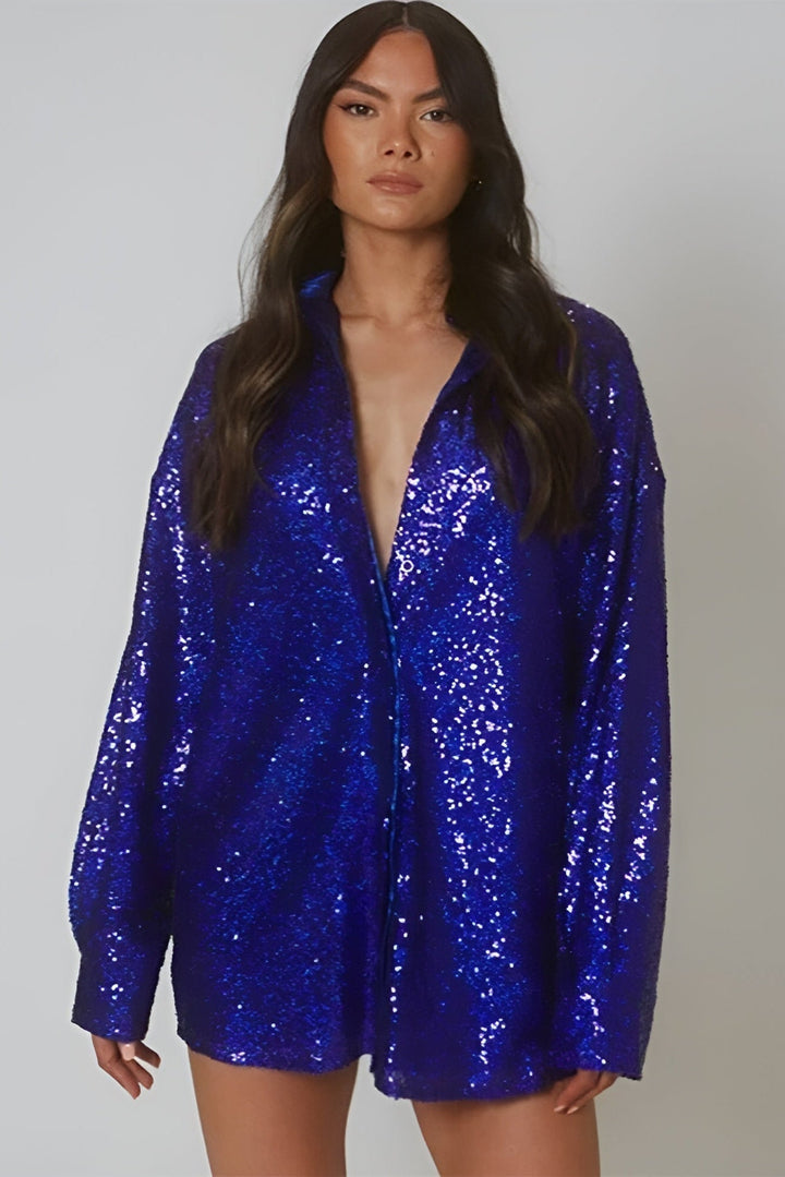 Women's Dazzling Shimmer Button-Front Mini Dress
