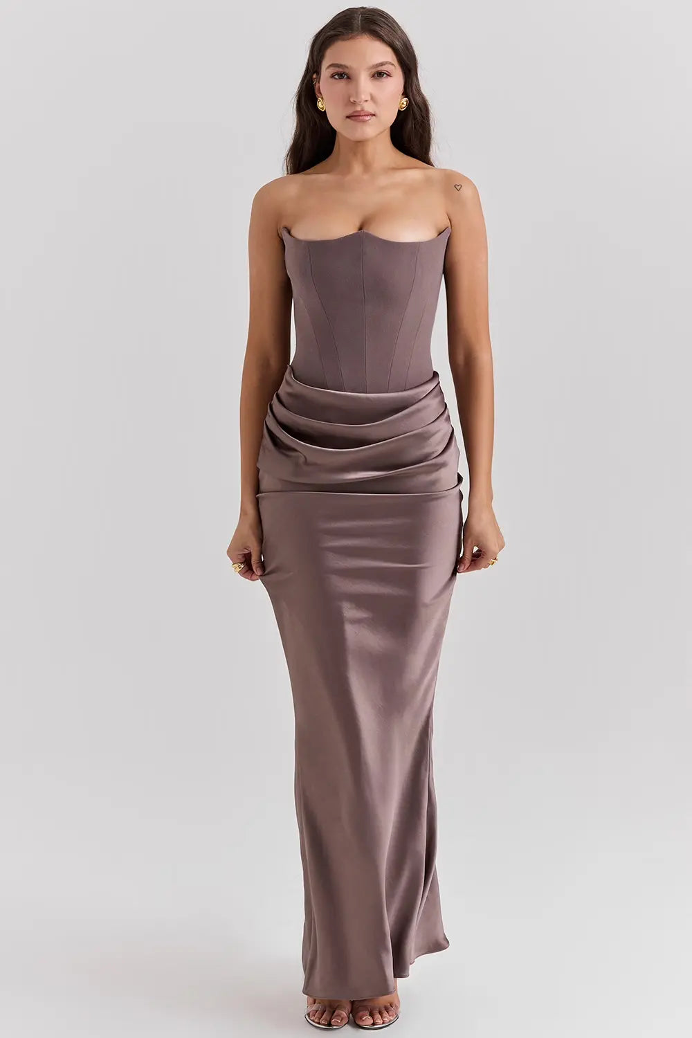 Women's Strapless Corset Maxi Dress - Elegant Evening Gown