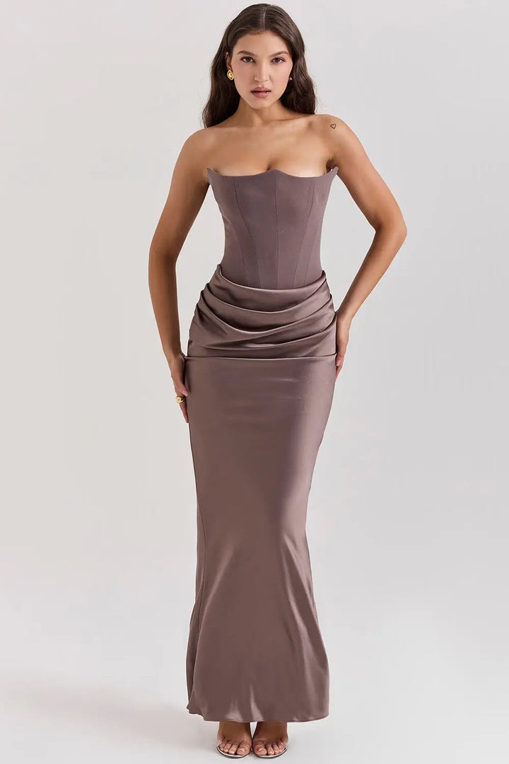 Women's Strapless Corset Maxi Dress - Elegant Evening Gown